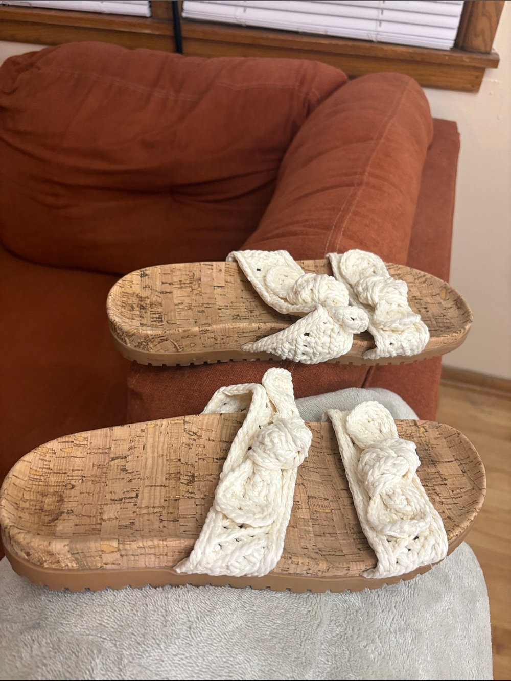 Anne Klein Off-White Braided Cork Slide Sandals